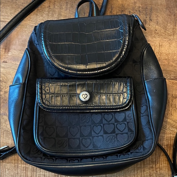 Brighton Julia Croc Heart Embossed Backpack Purse Black Vintage